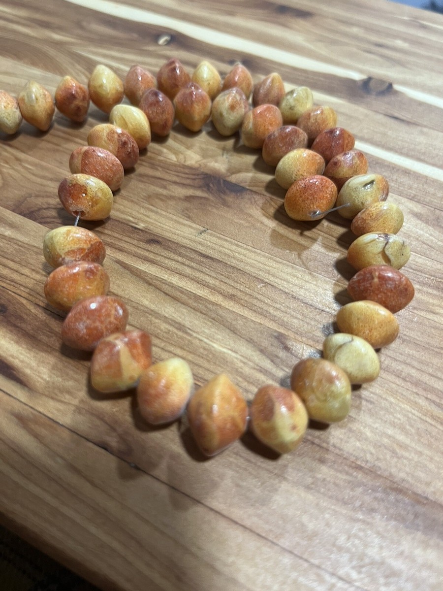 16in Strand Natural Apple Coral Gemstone 16mm Disc Beads Old Stock