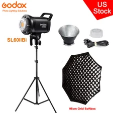US Godox SL60IIBI Bi-color LED Video Light+95cm Octagon Grid Softbox Stand Kit