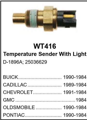 Borg Warner WT 416 Engine Coolant Temperature Switch D-1896A, 25036629 WT-416 - Picture 3 of 3