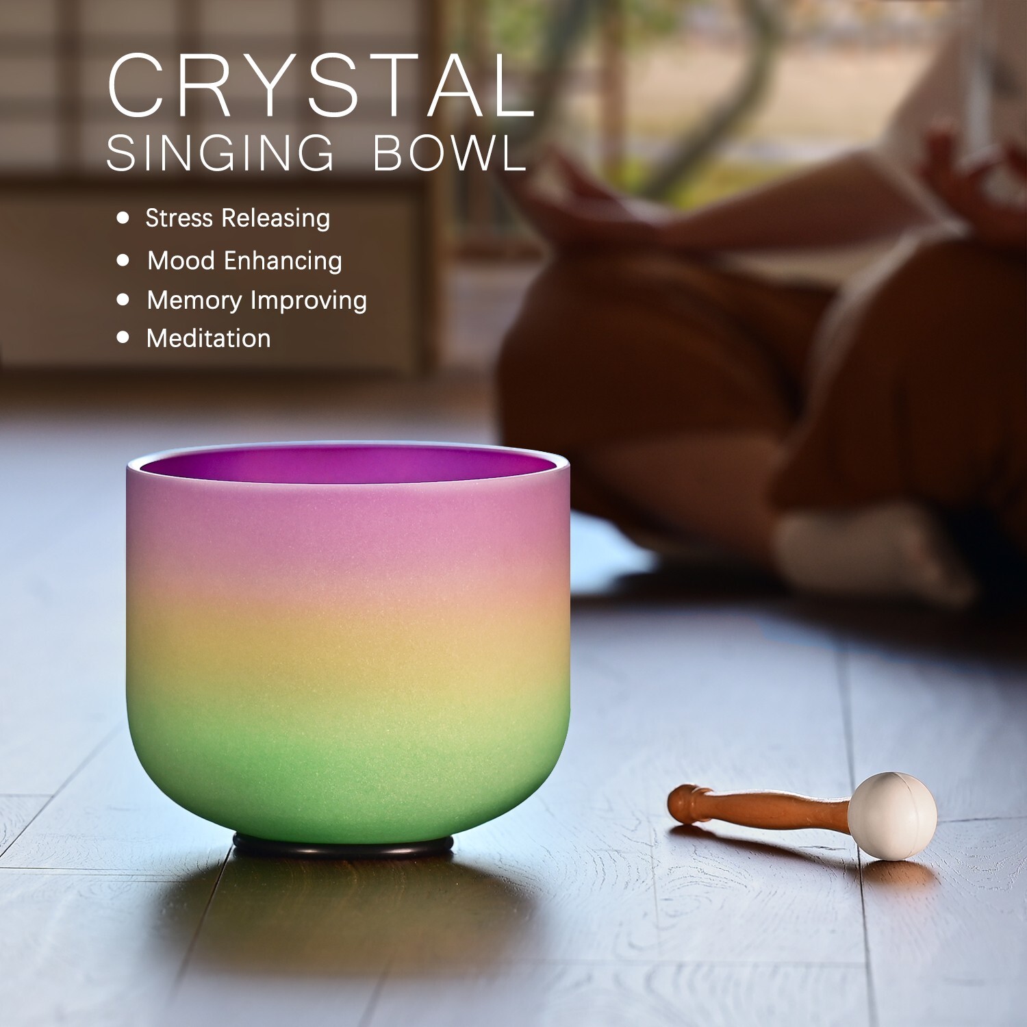 CVNC 440Hz 8"B Crown Chakra Rainbow Crystal Singing Bowl Sound Healing ...