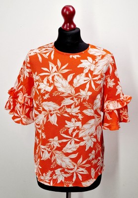 PRIMARK Women's Ruffle T Shirt UK 8 New Orange Floral