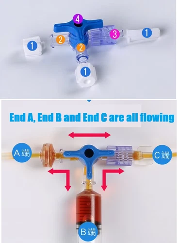 3-Way Stopcock Luer Lock Connection Adapter, Medical Stopcock, Sterile, 10 Pack - Picture 3 of 10