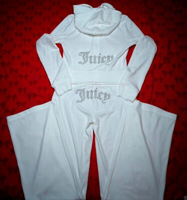 Juicy Couture Velour Bling Tracksuit Cream Soda White Size Large