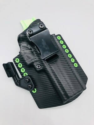 Sig P320 X5 Full Size Black CF & Green Kydex IWB Theseus 2.0 Holster w/ Mod Wing