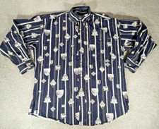 VTG Ralph Lauren Chaps Shirt Mens Large L Blue Ski Racing Button Down Retro