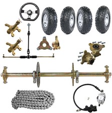 32" Go kart Golf Rear Axle Kit 6" Wheels Front Steering Assembly Sprocket Hub