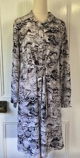 & Me size 8 Grey Snakeprint Shirt Dress Long Sleeve Sash Belt Collared knee leng