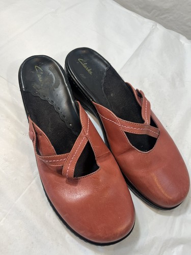Zuecos de tacón de cuero malva Clarks para mujer talla 11 - Imagen 11 de 12