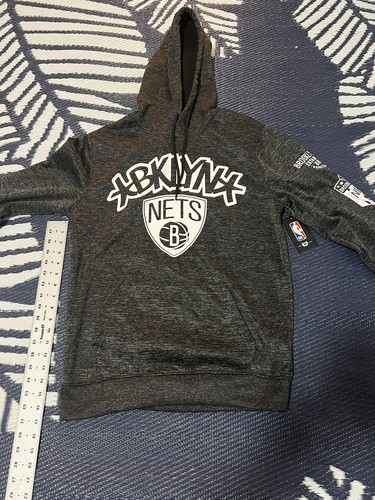 NBA Brooklyn Nets BKLYN Logo Mens Black Gray Sweatshirt Hoodie Sz US Small New - Picture 3 of 12