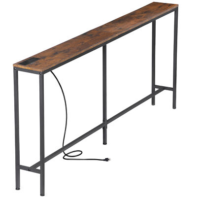 Narrow Console Sofa Table 71'' Long Couch Table with Power Outlet and Metal Frame