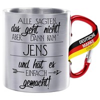 Edelstahltasse Mit Rotem Karabiner - Alle Sagten Das Geht Nicht ... Wunschname