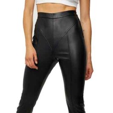 Women's High Waist Leather Trousers PU Skinny Tights Splicing Pencil Pants