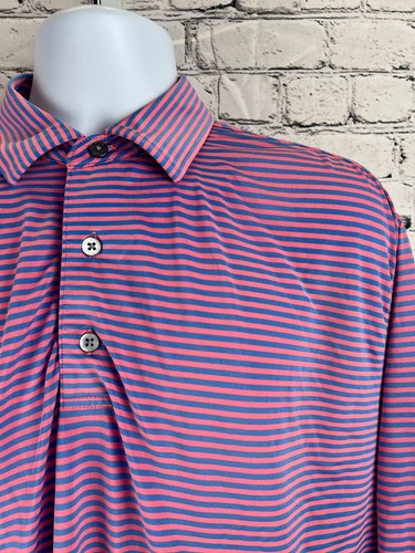 Footjoy FJ Polo Shirt Men's Large Purple Blue Striped Logo Short Sleeve Casual - Picture 2 of 8