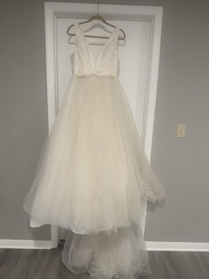 Jasmine Wedding Gown Dress Size 12 Ivory Sequins 7 Layers Train Sparkly Sequins