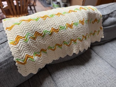 Super Cute Cream Afghan 46x75 Couch Throw Handmade Crochet