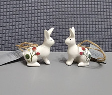 Set of 2 Gisela Graham Ceramic Strawberry Design Rabbit Hanging Easter Bunny