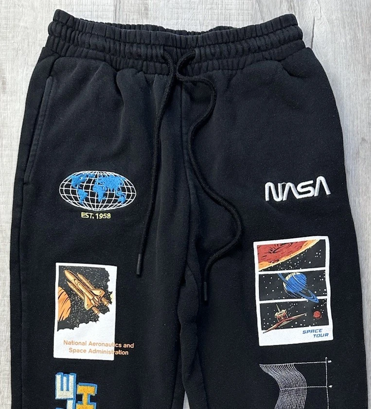 Pantalones deportivos NASA lanzadera lanzadera negro logotipo bordado niños talla S (25X26 real) Foto 3 de 4