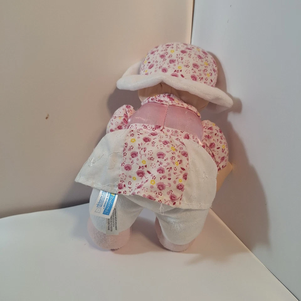 KIDS PREFERRED Blonde Plush DOLLY Blue Eyes Hat Flower Dress Satin 11" Plush - Image 3 of 4