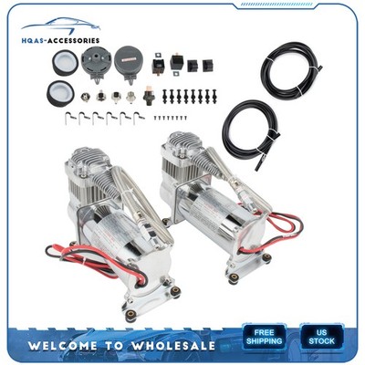 For Train Horns Bag Suspension D440C 200 PSI 12V Dual Air Compressor Kit