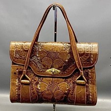 Vintage Flores  Bag Mexico Hand Tooled Leather Floral Satchel Large 12x9x5 Boho