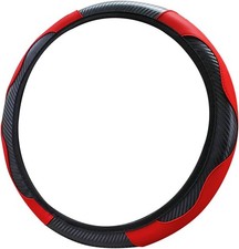 15 Inch Anti-Slip Breathable Carbon Fiber Leather Steering Weel Co Color: Red