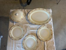 Porcelain Floral Gold Trim Dinner Set - Plates, Bowls, Platters, Soup Bowls