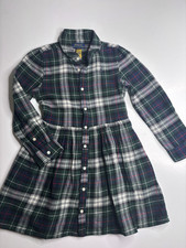 POLO Ralph Lauren Girls Plaid Long Sleeve Shirt Dress Flannel 100 Cotton Size 5