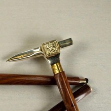 Handcrafted Brass Viking War Hammer Wooden Walking Stick  Medieval Cane