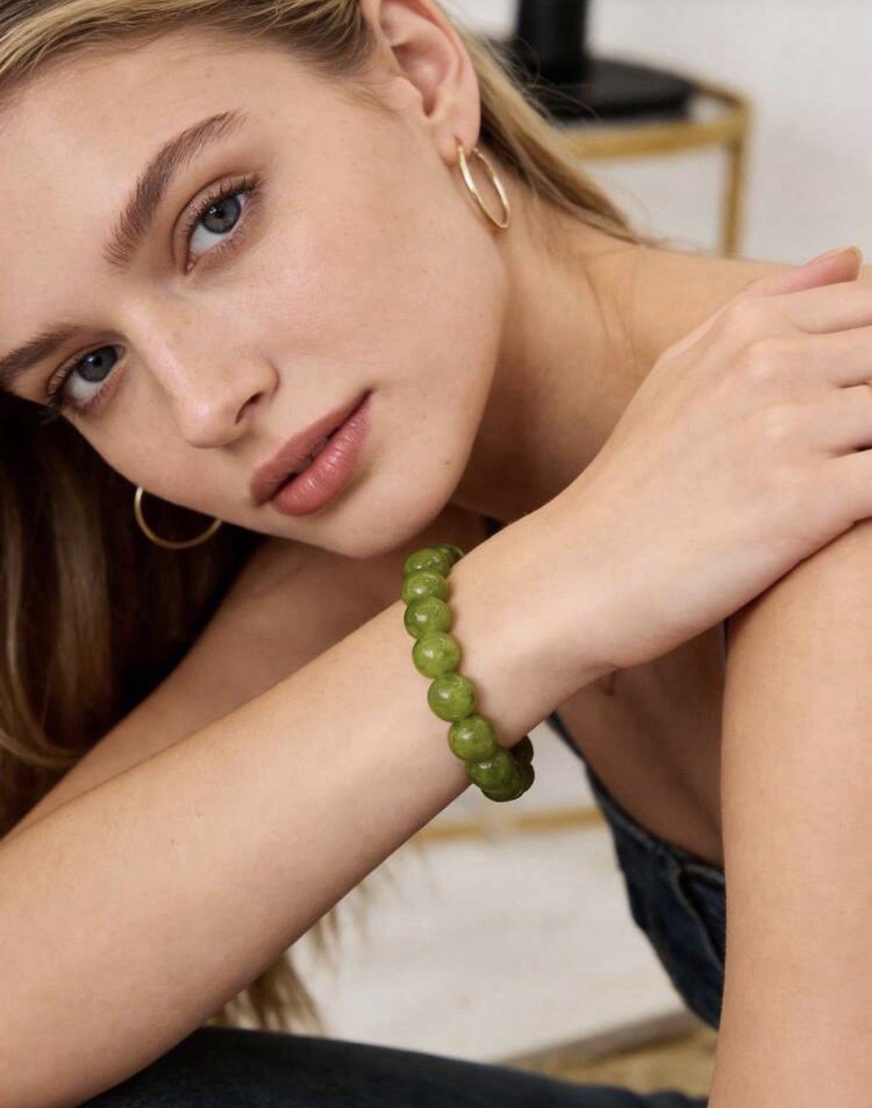Bracelet en péridot véritable avec perles de 10mm vertes pour lithothérapie