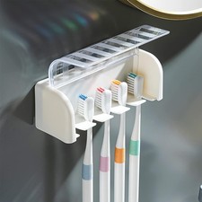 5 Slots Toothbrush Holder Wall Mount with Cover, Self Adhesive