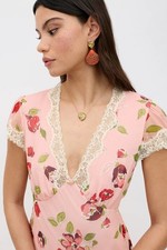 BNWT Rixo Clarice Kimmie Floral Pink Chiffon Midi DRESS Size  XS S M L