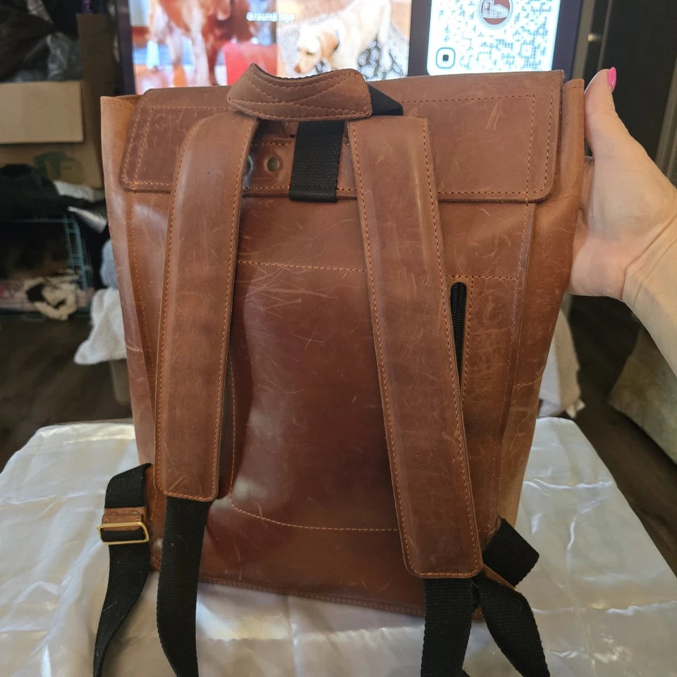 Used Genuine Leather Back Pack Travel Bag For Men's and Women's - Image 2 of 4