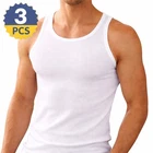 Mens Vests Cotton Boys Tank Top Summer Training Gym Tops Plain 3pk White Medium