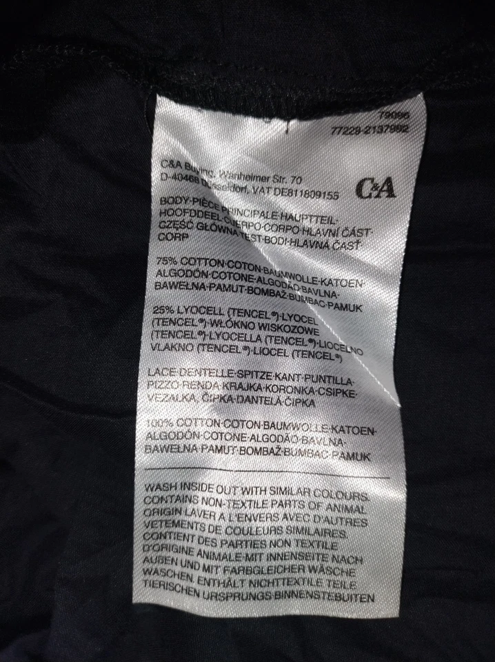 C&A Prémium Minikleid Baumwollkeid Puffärmel Stickerei Bindegürtel Schwarz M - Bild 2 von 4