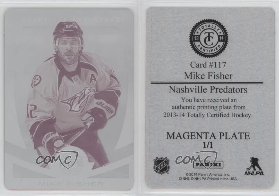 2013-14 Totally Certified Printing Plate Magenta 1/1 Mike Fisher #117 2d8 - Image 3 of 3