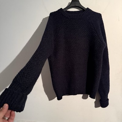 S.E.H Kelly Mens Wool Jumper Sweater Medium Blue Fisherman Chunky Knit Coastal