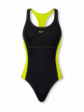 Nike One Piece Swimsuit Womens Size 12 Black Neon Yellow Racerback Athletic Swim