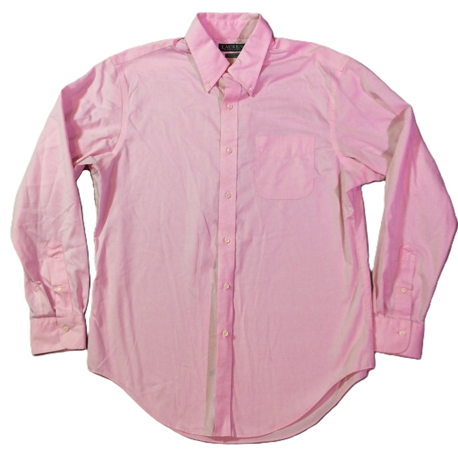 LAUREN Ralph Lauren Button Up Dress Shirt Mens 16-34/35 Pink Classic Fit No Iron