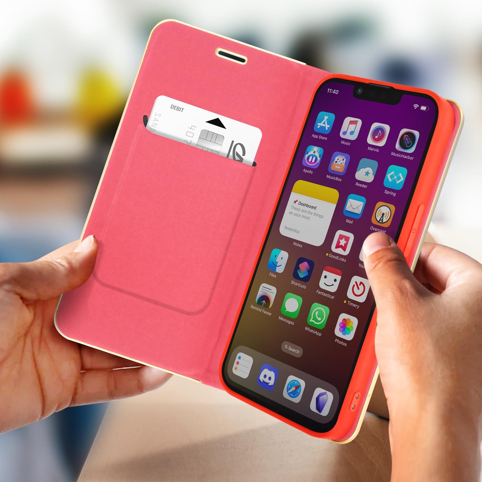 Coque iPhone 14 antichoc rouge avec béquille rabattable et fente CB - 3