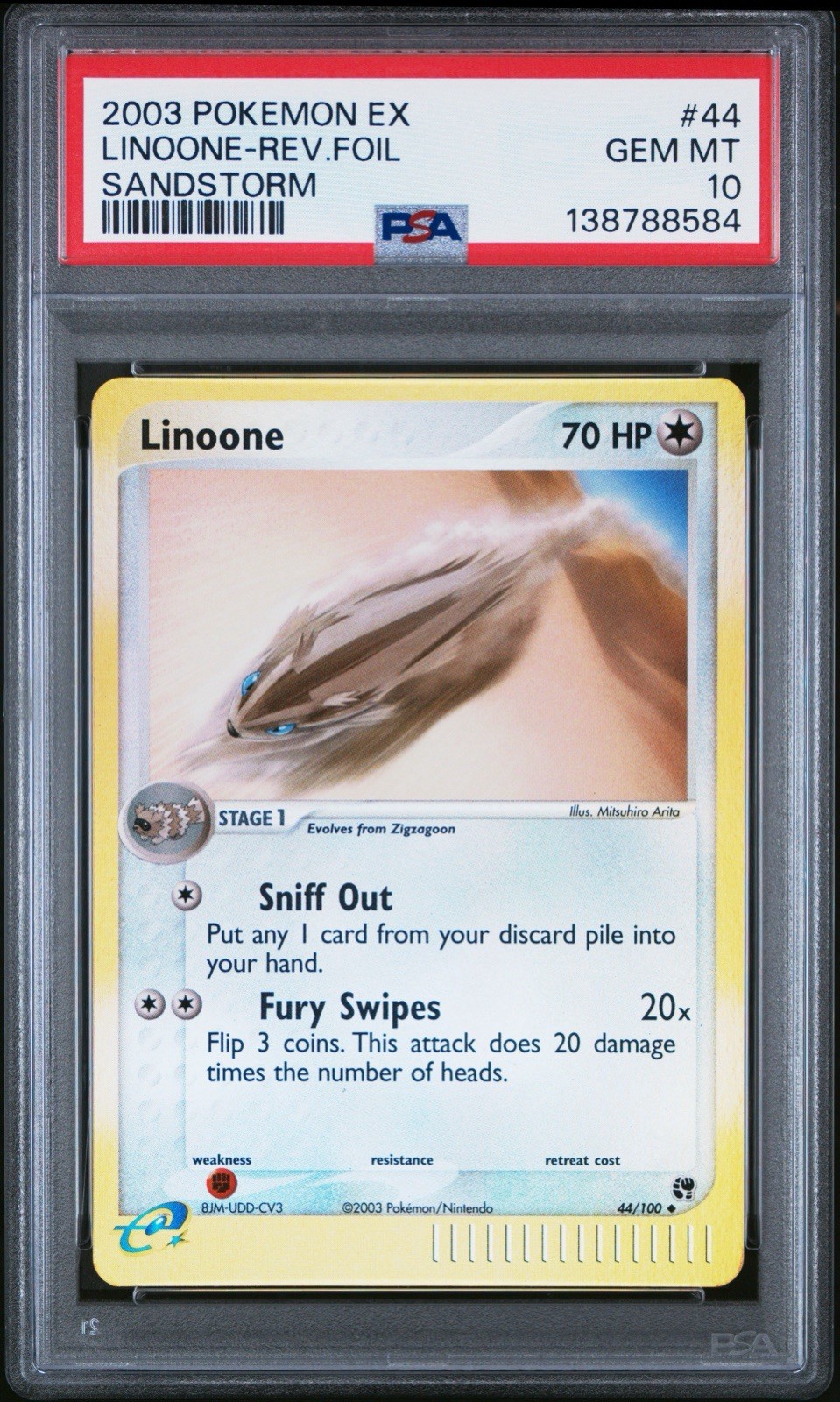 2003 Pokemon EX Sandstorm Linoone #44 Reverse Holo Foil PSA 10 Pop 4!