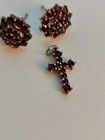 Vintage Vermeil Silver Deep Burgundy Garnet Cluster Post Earrings & Garnet Cross — photo 9