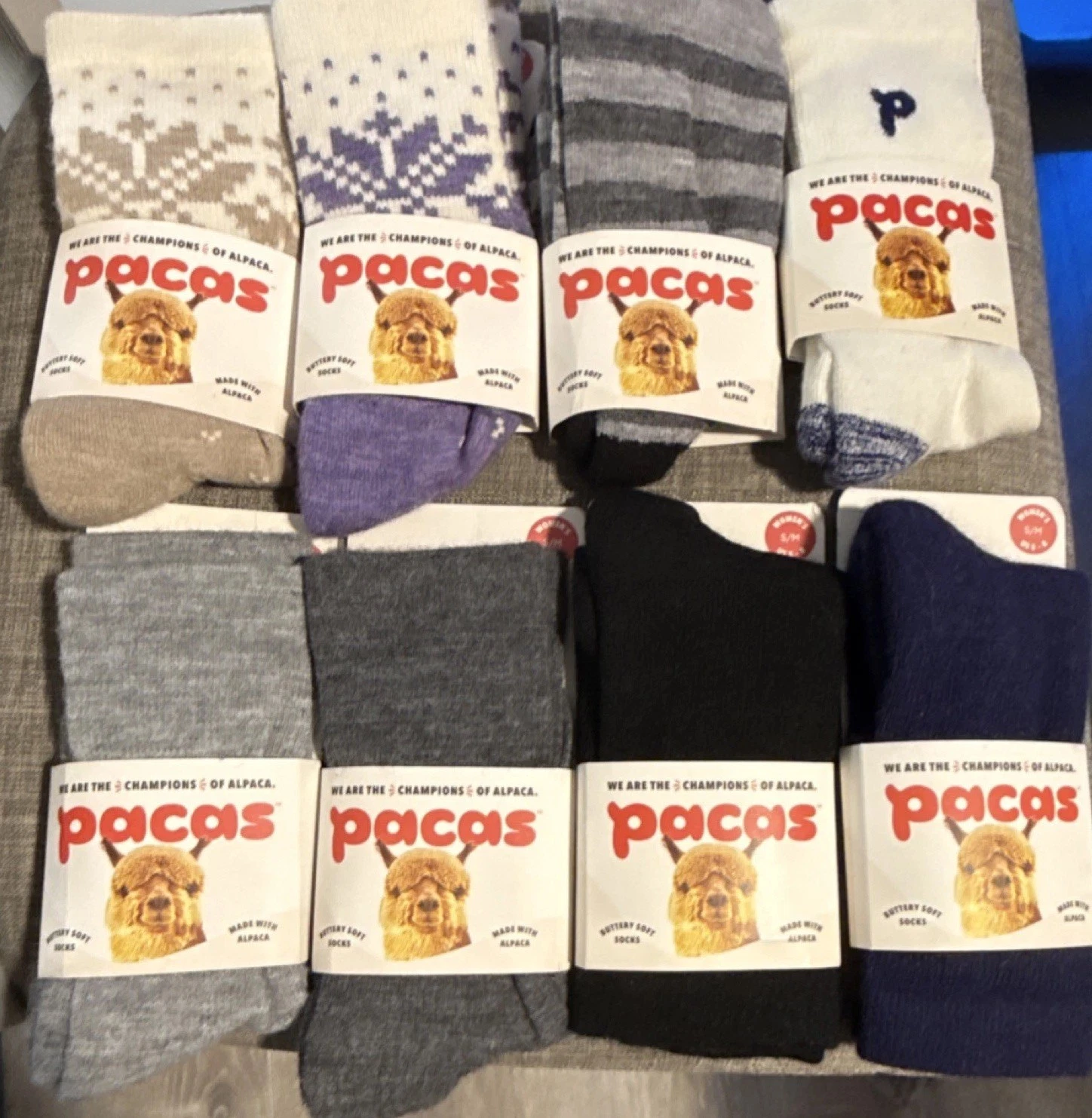 Women's Pacas Crew Socks S/M Alpaca Blend Multicolor 8 pack