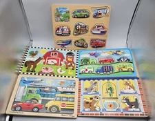Lot of MELISSA & DOUG Hand-Crafted Wooden Puzzles (Sound Works) Cars and Animals