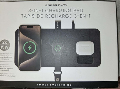 PRESS PLAY 3-IN-1 CHARGING PAD iPHONES WATCH POWER EVERYTHING NIB