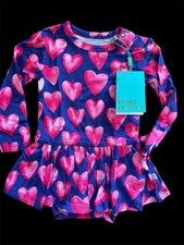 Posh Peanut NWT Blue/Pink Hearts Long Sl Bamboo Dress/ Bodyshirt-3-6MosMos