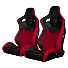 BRAUM Elite-S Series Racing Seats – Black Leatherette and Red Fabric – Reclining