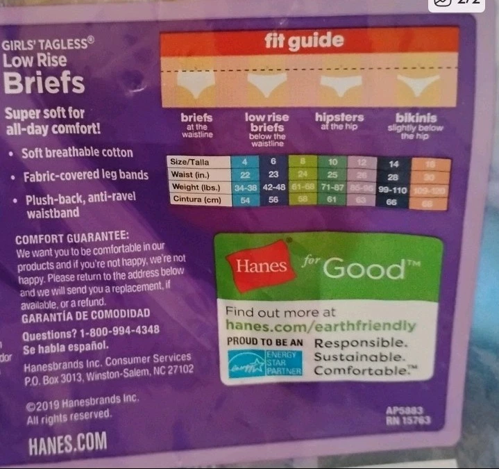 Girls Tagless Low Rise Briefs By Hanes Size 12 7 Piece Bundle - Image 2 of 2