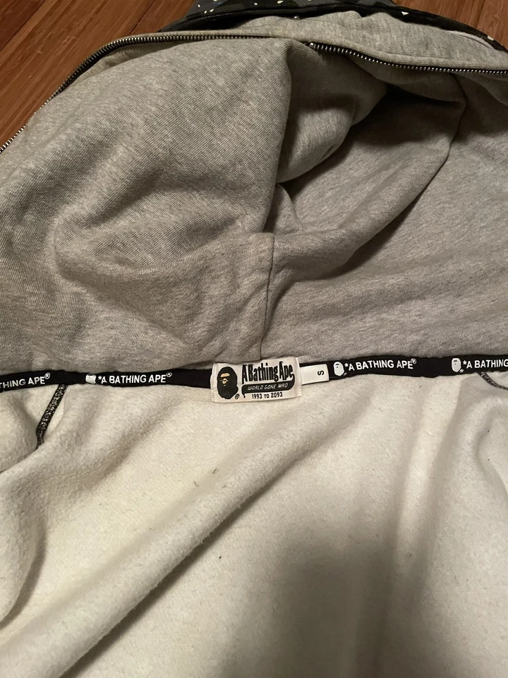 bape hoodie double hood, full zip, galaxy black, size small, 100% AUTHENTIC - Image 3 of 4