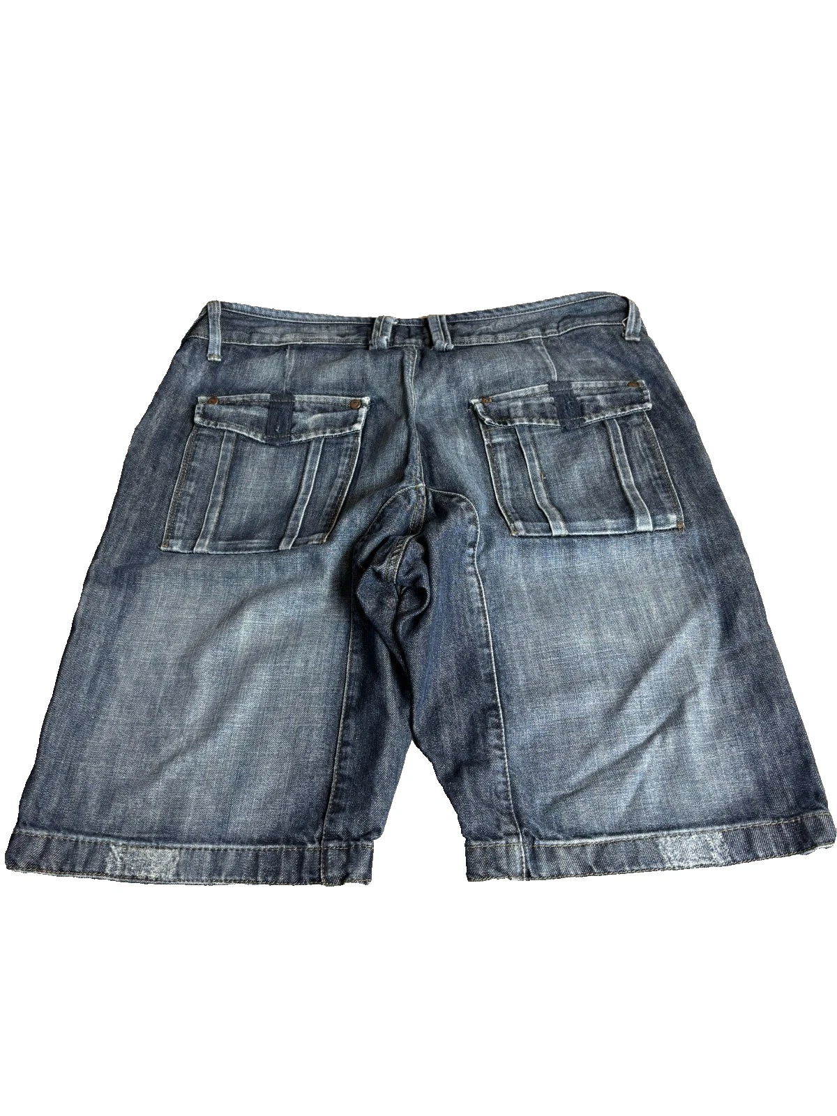 Y2K Denim Cargo Shorts Vintage Blue Wash Utility Pocket Streetwear Jean Shorts