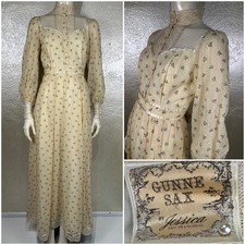 Vintage 1970's GUNNE SAX Floral Prairie Maxi Dress Long Sleeve Bohemian Wedding